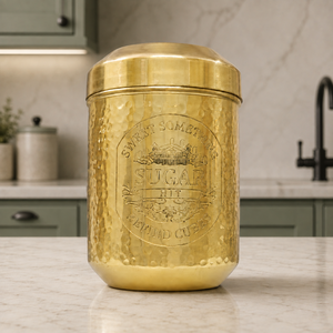Ensemble de 3 pots à café, thé et sucre en laiton martelé SHUBHAM avec couvercles – Boîtes de rangement dorées martelées pour la cuisine - Product Image 2