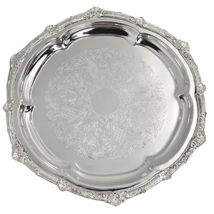 Magnifique plateau décoratif rectangulaire en argent avec poignées plaquées or, design traditionnel, motif abstrait, emballage individuel - Product Image 5