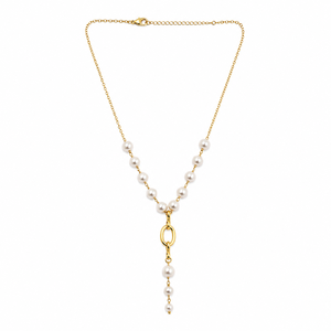 Collar Personalizado Chapado en Rodio con Perlas de Agua Dulce, Eslabones Ovalados y Cadena de Cable Tipo Lariat, Regalo de Lujo para Novias - Product Image 3