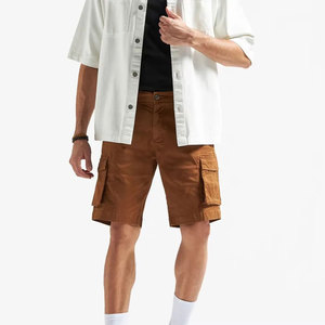 Shorts cargo marron pour homme, taille mi-haute, en toile, décontractés, respirants, avec poches, fermeture boutonnée, couleur unie, longueur Bermuda - Product Image 2