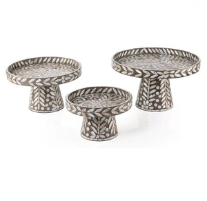 Decoración para mesa de cena, bandeja de servir sostenible para pasteles de cumpleaños, soporte para servir frutas con incrustaciones de hueso, juego de 3. - Product Image 1