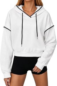 เสื้อฮู้ดครอปท็อปผู้หญิง แขนยาว แต่งขอบตัดกัน สไตล์ลำลอง มีเชือกผูก - Product Image 6