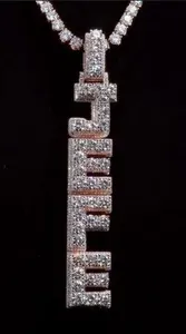 จี้ตัวอักษรแนวตั้งแบบแขวน ชื่อสั่งทำได้ สไตล์ฮิปฮอป สำหรับผู้ชาย ประดับโมอิสซาไนต์ เงินแท้ชุบทอง  เครื่องประดับอักษรภาษาอังกฤษแบบกำหนดเอง - Product Image 3