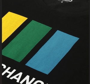 T-shirt à manches courtes noir pour homme, imprimé avec un motif géométrique, logo sur le devant, vêtement décontracté d'été, 100% coton, respectueux de l'environnement - Product Image 3