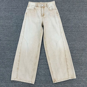 Jean baggy streetwear en denim 100 % coton de haute qualité 14 oz pour homme, coupe droite respirante, bleu clair délavé à l'acide, style hip-hop - Product Image 2