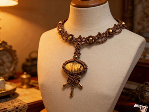 Handmade Macrame Labradorite Choker <b>Necklace</b> Brown Cord Boho <b>Statement</b> Pendant Adjustable Artisan Jewelry - Product Image 2