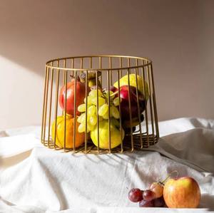 Modern Gold Metal Wire Fruit Basket Decorative Round Fruit Bowl <b>Tabletop</b> Centerpiece Kitchen Storage Organizer - Product Image 3