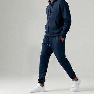 Ensemble de survêtement respirant pour homme, faible MOQ, logo personnalisé, 100% coton molletonné, sweat à capuche zippé intégral et pantalon de jogging vierge, vente en gros - Product Image 4