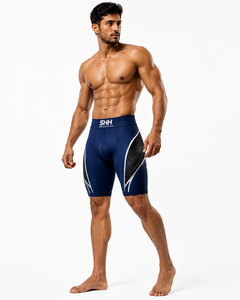 Custom Men <b>Compression</b> Shorts Blue Quick Dry Stretch Sports Gym Running Training Base Layer Tights OEM Private Label Manufacture - Product Image 4