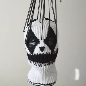 Custom Distressed Baddie Gangsta 3 Hole Crochet Ghost Ski Mask Creepy Clown Balaclava Knit Halloween Hat - Product Image 3