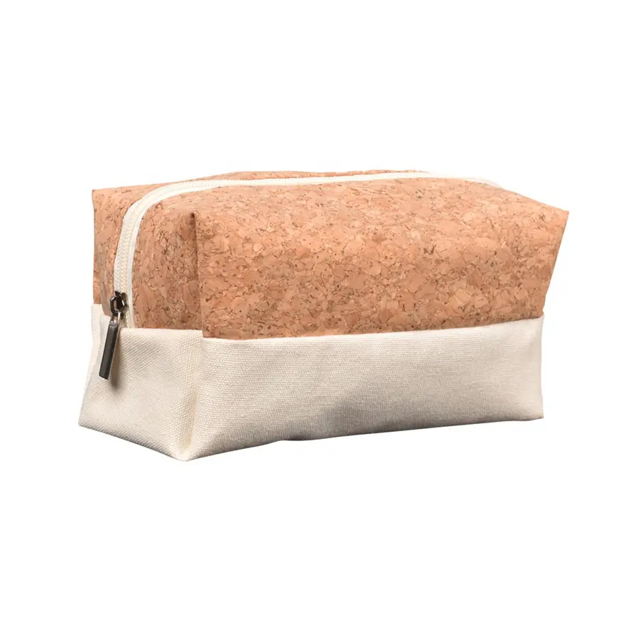 Wholesale Eco Friendly Organic Cotton Canvas Cosmetic Bag Natural Cork Bag With Zipper For Gift Travel