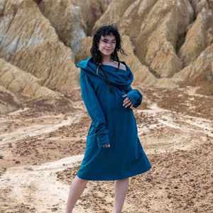 Robe à capuche en coton bleu, style bohème elfe, pour femme, tenue de festival inspirée de la forêt - Product Image 2