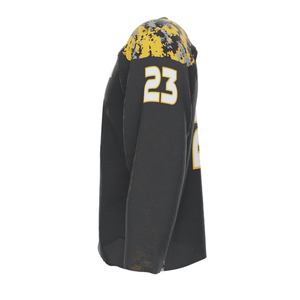 Jersey de Hockey sobre Hielo Personalizado para Hombre, Color Negro y Amarillo, Cuello Redondo, Manga Larga, Sublimado, Malla Transpirable, Absorbe la Humedad, Talla Adulto - Product Image 3