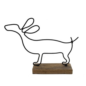 ประติมากรรมลวดเหล็กรูปสุนัขพร้อมฐานไม้ทรงสี่เหลี่ยมผืนผ้า,ใช้ตกแต่งโต๊ะขนาดมาตรฐานสีดำและสีธรรมชาติ - Product Image 6