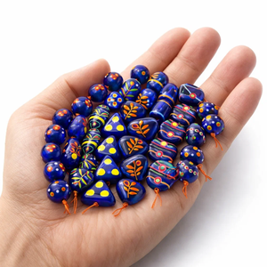 Chaîne de perles en verre javanais bleues de différents styles, 8 pouces |   Perles artisanales multi-designs pour bracelets, colliers et accessoires de bricolage - Product Image 6