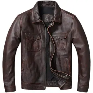 Chaquetas de Cuero Genuino 2026, Fabricante de Chaquetas con Cuello Camisero, Chaqueta de Cuero Real Personalizada para Hombre, Chaqueta de Motocicleta para Hombre - Product Image 3