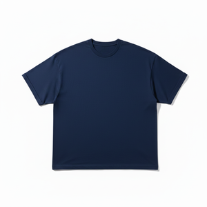 เสื้อยืดลำลองผู้ชายทรงโอเวอร์ไซส์ สีน้ำเงินเข้ม พร้อมโลโก้ด้านหน้า ผลิตอย่างพิถีพิถันด้วยผ้าฝ้ายเนื้อหนา 100% เพื่อความสบาย - Product Image 5