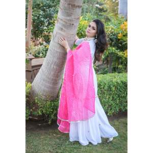 Ensemble de costume de travail en rayonne et mousseline de soie brodée Gota blanc pour femmes - Taille XS - Product Image 4