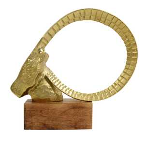 Gold Plated Ram Head Sculpture Handmade Contemporary Animal Figurine Tabletop <b>Decor</b> for Living Room - Product Image 3