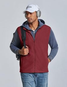 High Quality <b>Men's</b> <b>Burgundy</b> Sleeveless Full Zip Vest Stand Collar Lightweight Casual Outdoor Layering <b>Waistcoat</b> - Product Image 2