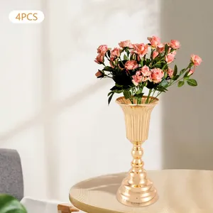 Gold Plated Metal Flower <b>Pot</b> <b>Square</b> Pattern Eco-Friendly Glazed Finish for Artificial Flowers Desktop Decor Classic Style 4PCS - Product Image 2
