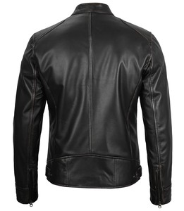 2026 OEM <b>Top</b> Selling Black Cowhide <b>Leather</b> Jacket For Men's Stand Collar Zipper Pockets 100%<b>High</b> Quality Low MOQ Fashion Jackets - Product Image 2