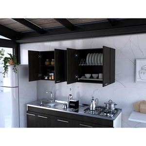 Armadio a Muro Portofino 150 a Doppia Anta Nero, Mobili da Cucina con Due Ripiani Esterni e Due Interni - Product Image 5