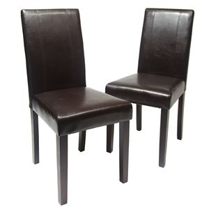 Chaise de salle à manger rembourrée en similicuir et bois massif de style urbain, chaise Parson marron, lot de 2 - Product Image 1