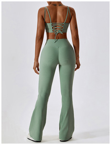 High Waist V Cut Scrunch Butt <b>Flare</b> <b>Leggings</b> Racerback Tank Top Set Solid Lightweight 2-Piece Sports Gym Fitness for Women - Product Image 4