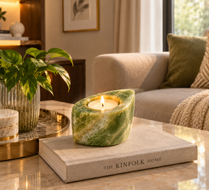Porte-bougie en onyx vert, pierre naturelle, fait main, décoration de table pour la maison - Product Image 1