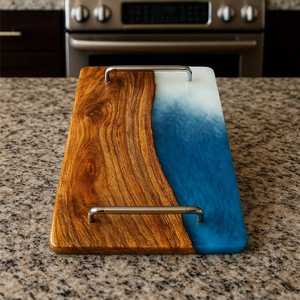 Elegant Natural Hardwood & <b>Epoxy</b> Resin Entertaining Tray with Heavy-Duty Metal Handles for Serving Drinks, Snacks & Appetizers - Product Image 5