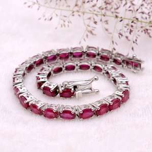 Natural <b>Ruby</b> 925 Sterling Silver Tennis <b>Bracelet</b> Handmade Women Jewelry July Birthstone Oval Cut Elegant Gift - Product Image 1