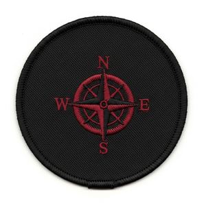 Écusson brodé à la machine pour insignes maçonniques en fer, motif cercle, boussole, étoile, points cardinal NSEW, symbole fraternité maçonnique, noir et rouge - Product Image 1