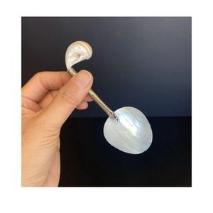 Heart-Shaped Mother of Pearl shell Spoon With Metal Handle Handmade Minimalist Design For Dessert Serving - Product Image 5