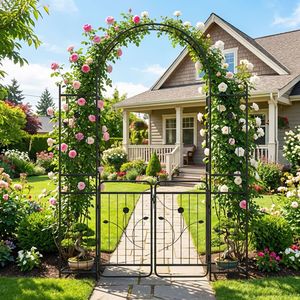 Arco da Giardino Alto 87 Pollici con Tralicci per Piante Rampicanti e Porta, Scaffali Porta Fiori, Elegante Accessorio per Recinzioni e Tralicci - Product Image 2