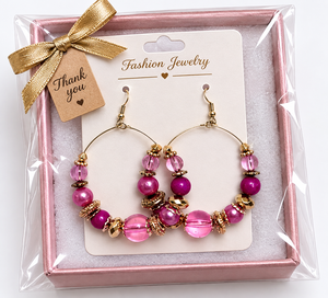 Pendientes de Aro Boho con Cuentas de Cristal Rosa, Chapados en Oro, Pendientes Grandes de Aro Colgantes, Joyería Tribal para Fiesta, Regalo para Mujer - Product Image 5