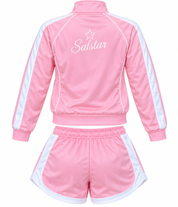 <b>Women</b>’s Pink 2 Piece <b>Tracksuit</b> Set Custom Sportswear Jacket & Shorts Set Ladies Casual Athletic <b>Tracksuit</b> with White Stripes - Product Image 2