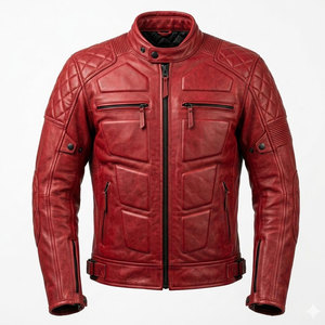 Blouson de moto tendance coupe-vent grande taille en cuir véritable durable avec détails de sécurité, confortable et coupe régulière - Product Image 1
