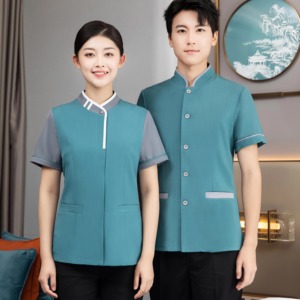 Uniforme de nettoyage pour personnel d'hôtel unisexe en gros, en polyester/coton, service OEM, logo personnalisé - Product Image 5