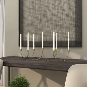 Candélabre moderne en bois naturel en forme de cœur doré avec cinq porte-bougies pour la décoration de Noël à la maison - Product Image 6