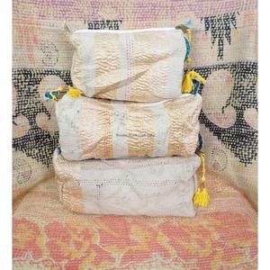 New Design Vintage Kantha Patchwork Tassel Zipper Closure Eco-Friendly 3-Pouch Set Cosmetic Bag for Wedding & Return Gifts - Product Image 1