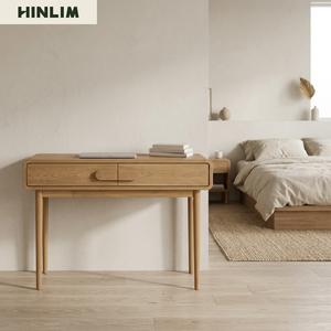 Bureau en chêne scandinave contemporain avec plateau stratifié, table rectangulaire pour bureau à domicile avec tiroir, gain de place pour l'étude et le travail - Product Image 2