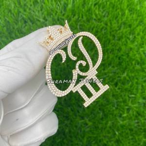 Pendentif personnalisé avec nom pour logo, finition or blanc, argent sterling 925 plaqué rhodium, attache couronne, entièrement serti de moissanite, style hip-hop pour soirée - Product Image 4