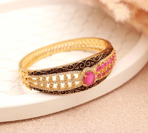 22K Gold Plated Brass Openable Sapphire <b>Bracelet</b> Brass Kada Round Stone Vintage Wedding Jewelry for Women - Product Image 2