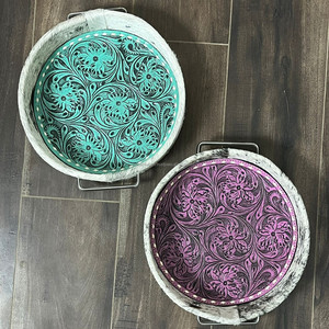 Nouveautés : Plateau de rangement rond en cuir de vachette véritable, fait main, style occidental de luxe, avec poignées métalliques, pour la décoration intérieure - Product Image 5