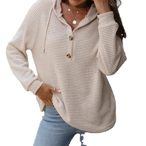 Chic durable femmes à manches longues pull à capuche haut respirant ample décontracté bureau dame sweat avec Logo avant arrière - Product Image 2