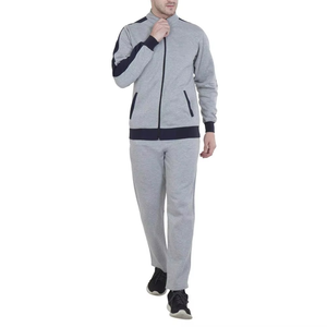 Chándal Deportivo Informal para Hombre en Gris Marino con Bloques de Color, Cierre Completo, Cuello Alto, Bolsillos Laterales, Mezcla Transpirable de Poliéster y Algodón - Product Image 3