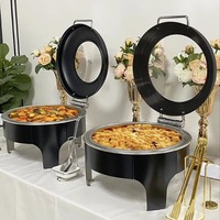 Moderner schwarzer runder Chafing Dish aus Edelstahl 201 mit Gold-Finish, 150L, dampfbeheizter Buffet-Server, Speisenwärmer für Catering-Events