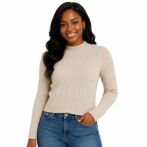 HMR Sisterhood Sorority Acrylic <b>Beige</b> Knitted Crew Neck Sweater Long Sleeve Solid Color Casual Winter Wear - Product Image 1