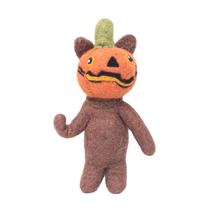 Handmade Needle Felted Pumpkin Cat Figurine - Handcrafted Wool Felt Halloween Kitty <b>Doll</b> for Home Decor & Festive Gifts - Product Image 1